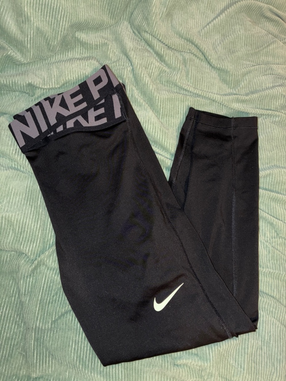 Nike Black Leggings with Grey Branded Waistband and White Swoosh